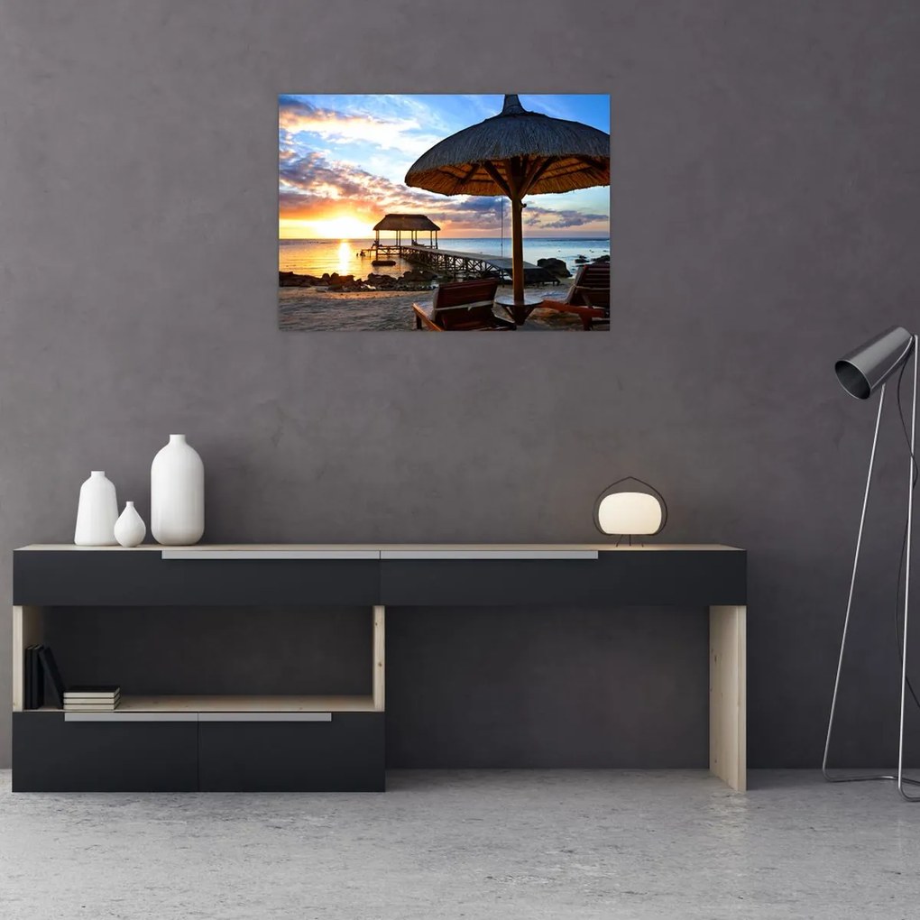 Tablou pe sticlă - Apus de soare în Mauritius (70x50 cm)
