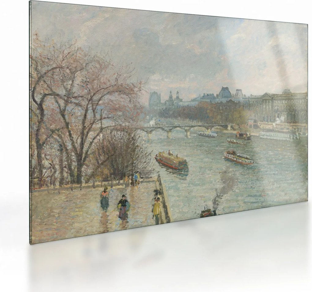 Tablou pe sticlă - Camille Pissarro, The Louvre, Afternoon, Rainy Weather, reproducere (70x50 cm)