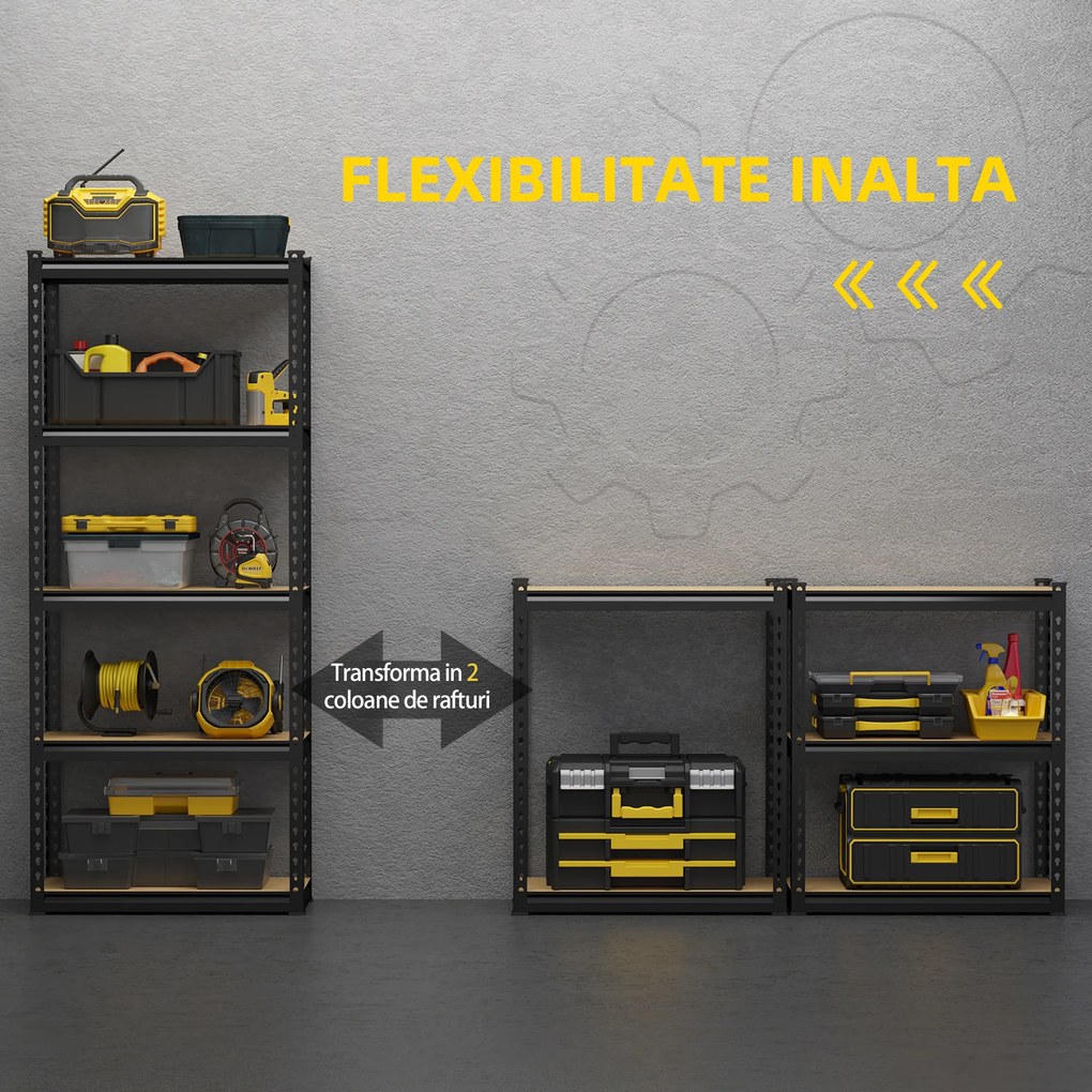 Raft de depozitare cu 5 niveluri, set de 2 din MDF, otel, 70x30x167,5cm negru si maro HOMCOM | Aosom Romania