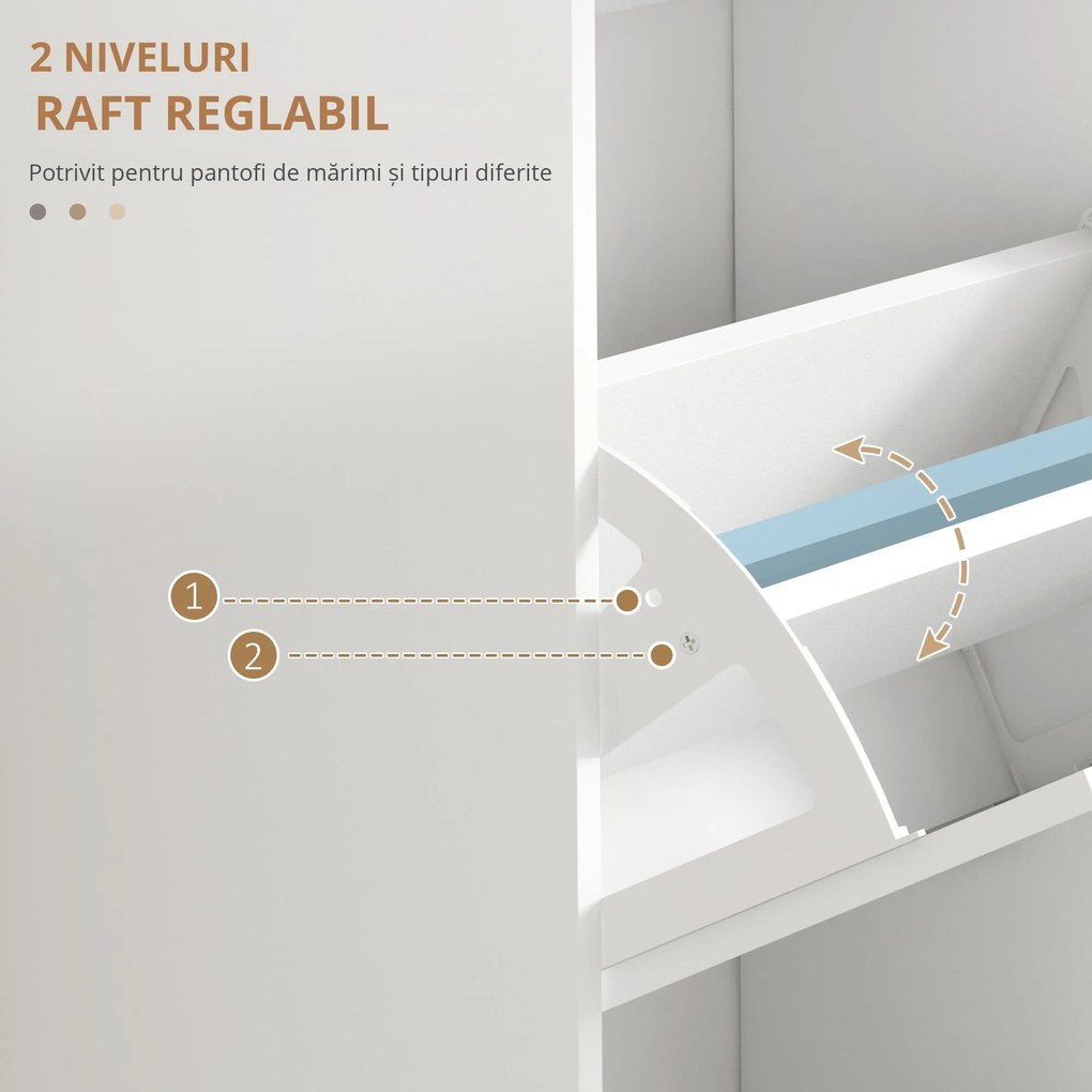 HOMCOM Dulap Spațios pentru Pantofi cu 3 Sertare Rabatabile pentru 15 Perechi de Pantofi, 54x24x117,5 cm, Alb | Aosom Romania