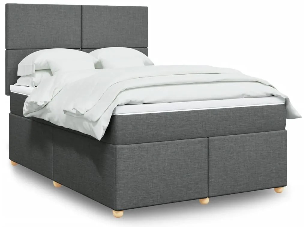 vidaXL Pat box spring cu saltea, gri închis, 140x190 cm, textil