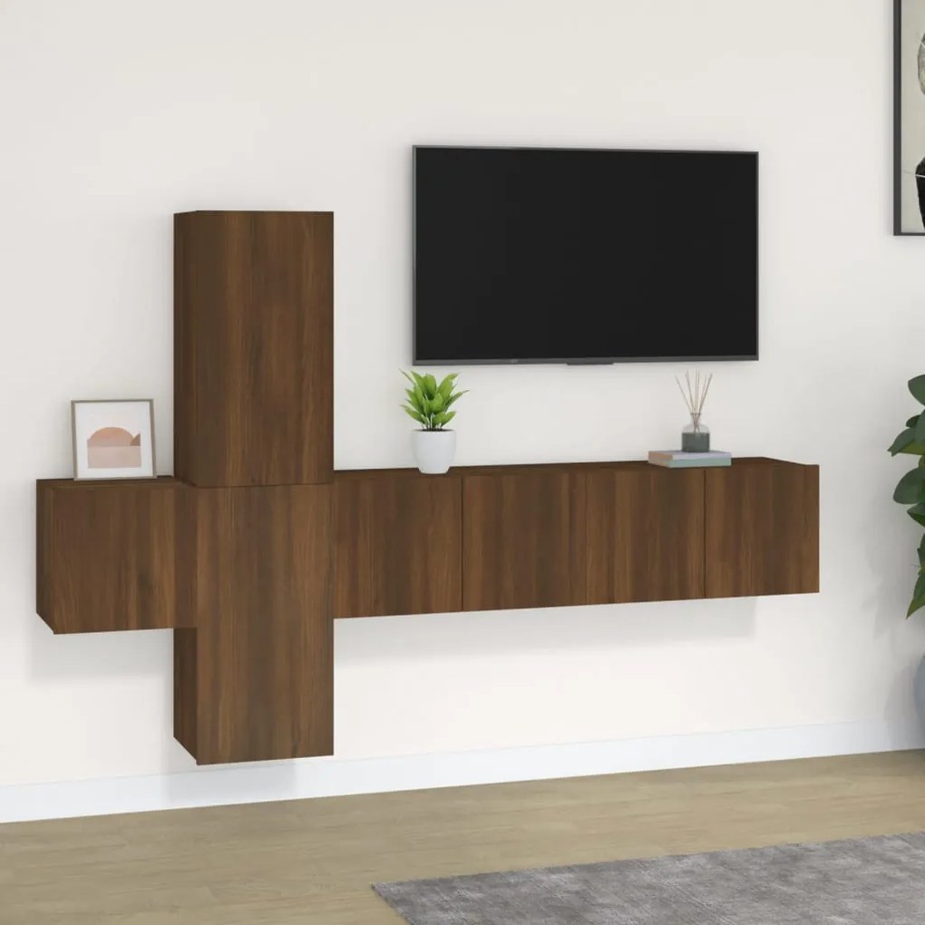 3120223 vidaXL Set dulapuri TV, 5 piese, stejar maro, lemn prelucrat