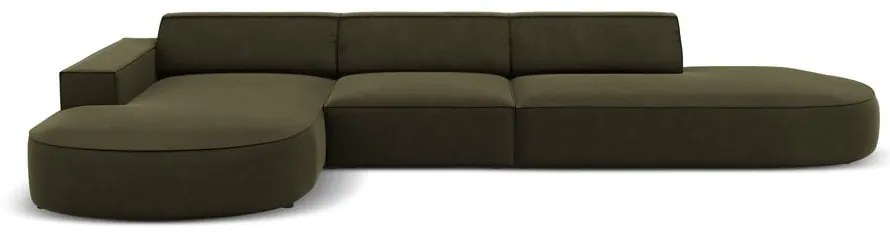 Colțar verde cu tapițerie din catifea (cu șezlong pe partea stângă ) Jodie - Micadoni Home