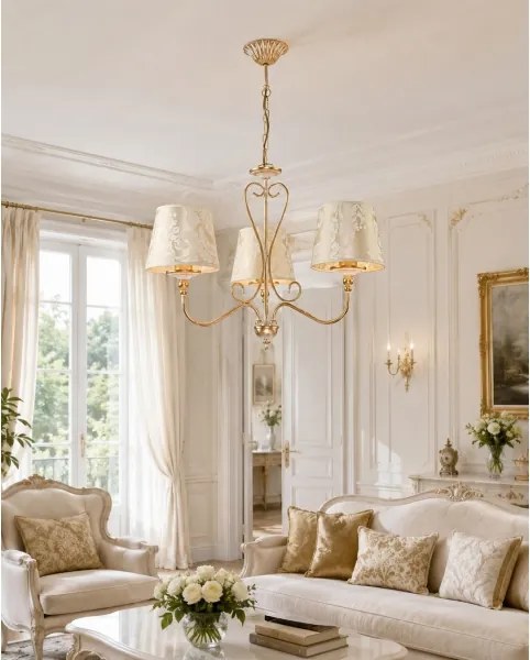 Brilagi - Candelabru suspendat pe lanț SONIA 3x E27/15W/230V, Ø 64 cm, crem/patină