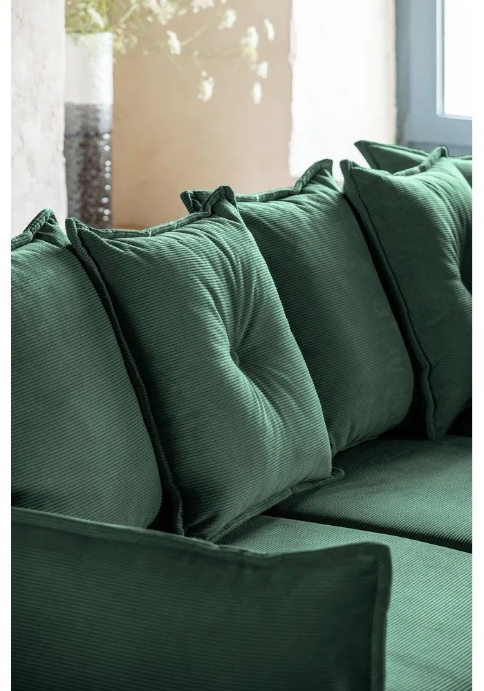 Colțar verde extensibil cu tapițerie din catifea reiată (colț dreapta/în formă de "U") Lazy Lukka – Miuform