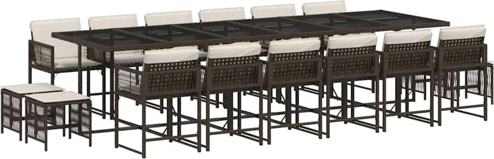 vidaXL Set mobilier de grădină cu perne, 17 piese, maro, poliratan