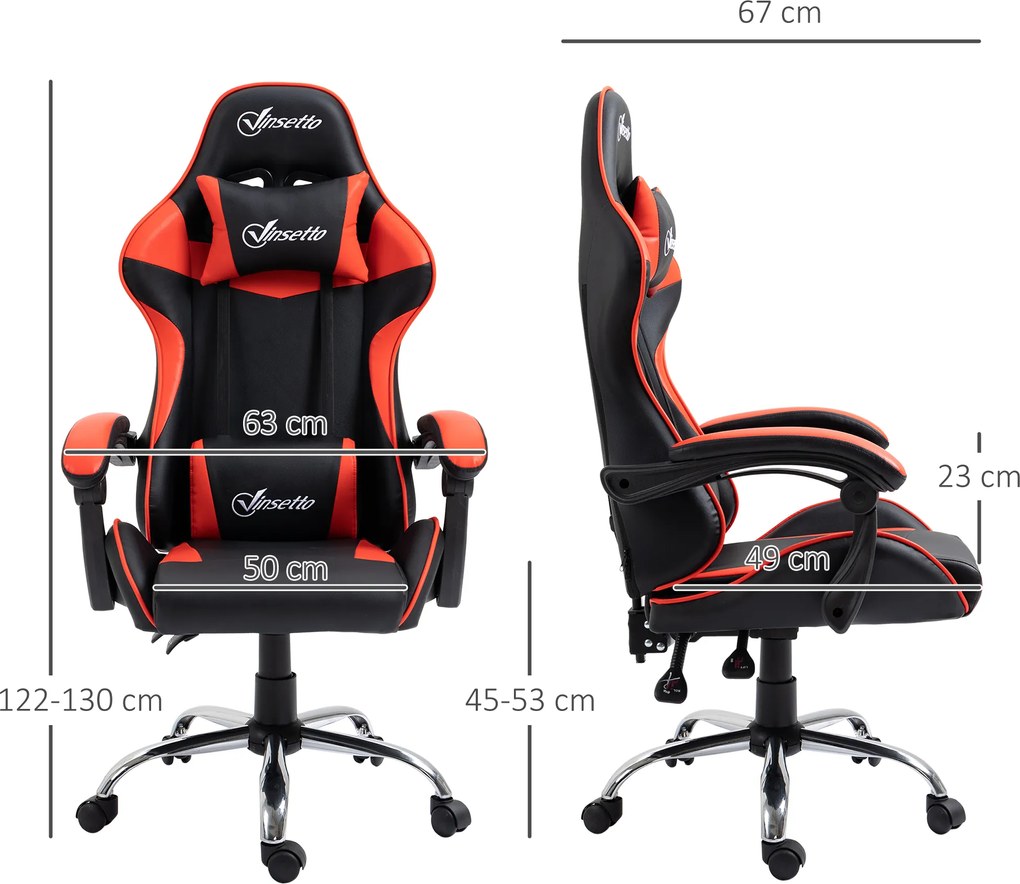 Vinsetto Fotoliu gaming fotoliu de birou chaise gamer cu suport pentru cap ergonomic înălțime reglabilă spătar inclinabil până la 135° | Aosom Romania