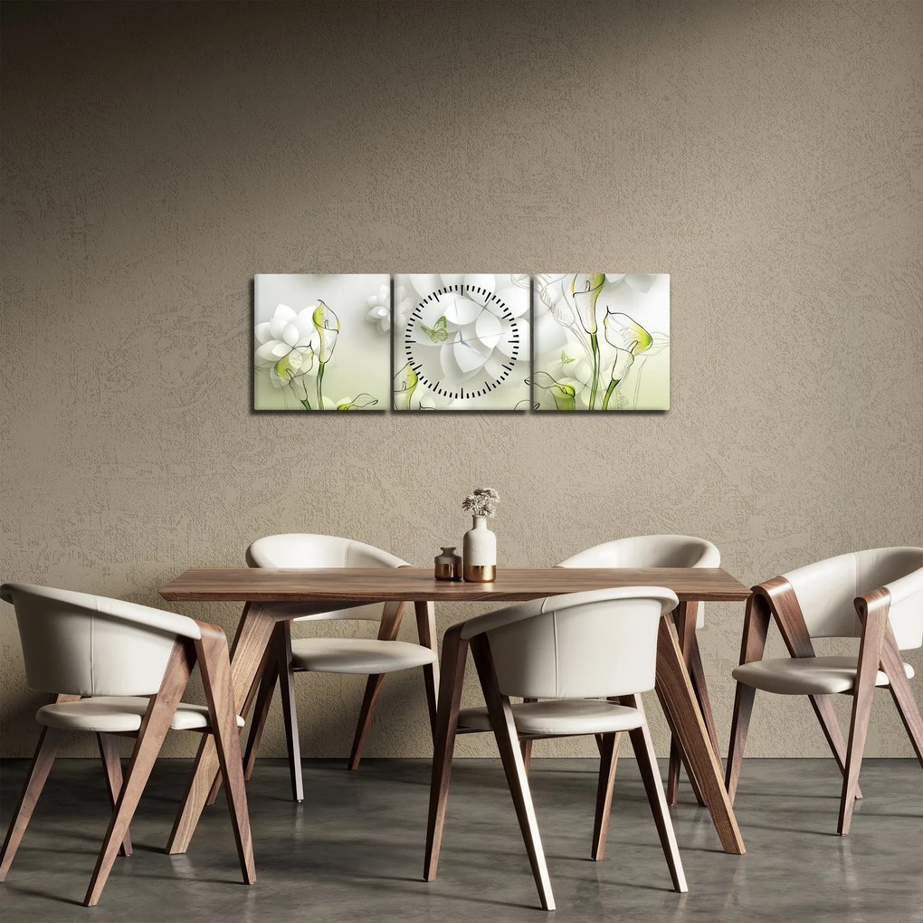 Tablou cu flori (cu ceas) (90x30 cm)