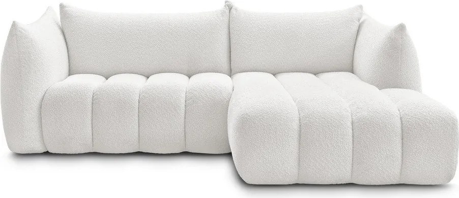 Colțar alb cu tapițerie din țesătură bouclé (cu colț pe partea dreaptă/cu șezlong) Azra – Bobochic Paris