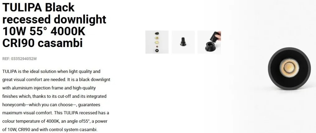 Spot LED incastrabil TULIPA Black recessed downlight 10W 55° 4000K CRI90 casambi