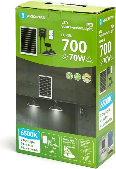 Aigostar - Lustră solară LED cu senzor, 2xLED/35W/12V baterie 6000mAh, 6500K (alb rece), diam.15cm + telecomandă