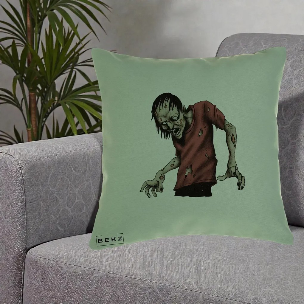 Perna Decorativa Halloween Zombie Infricosator, 40x40 cm, Verde, Husa Detasabila, Perna Inclusa, BEKZ®