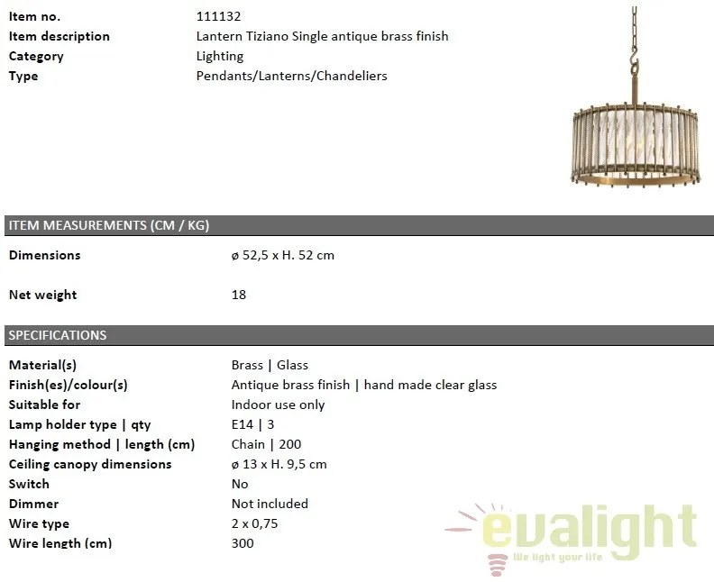 Lustra design LUX cu sticla modelata manual Tiziano, alama antic 111132 HZ