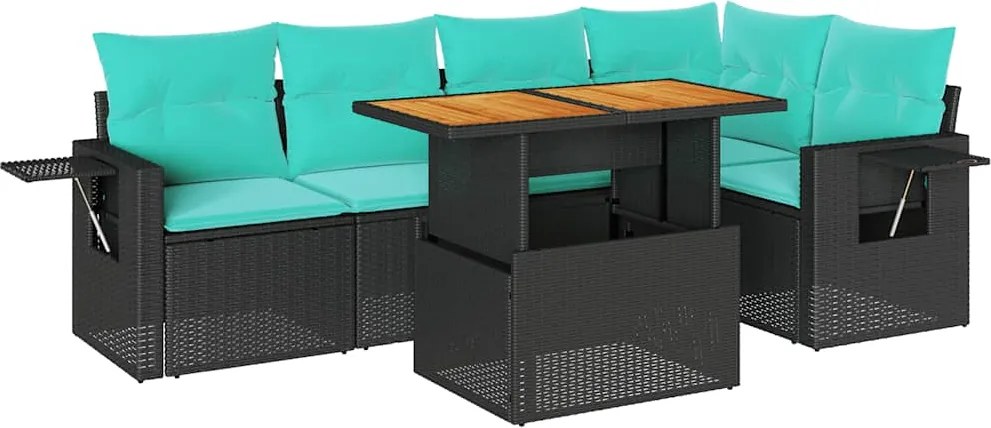 vidaXL Set mobilier de grădină cu perne, 6 piese, negru, poliratan