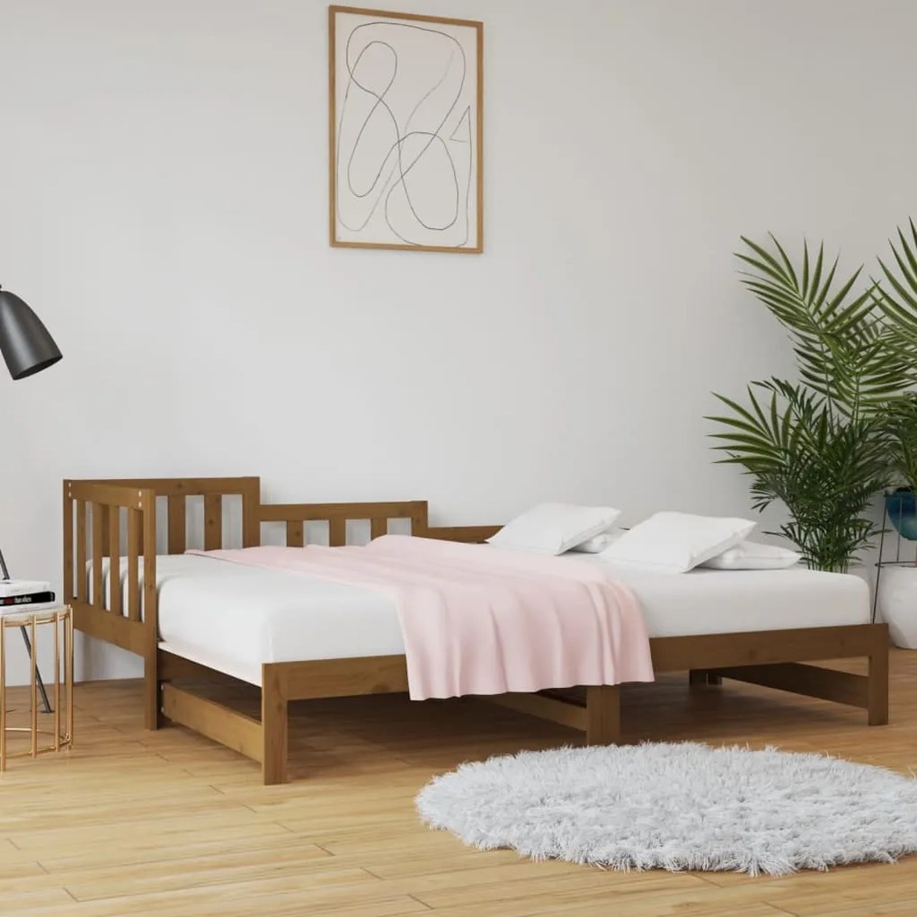 820749 vidaXL Pat de zi extensibil maro miere 2x(90x190) cm lemn masiv de pin
