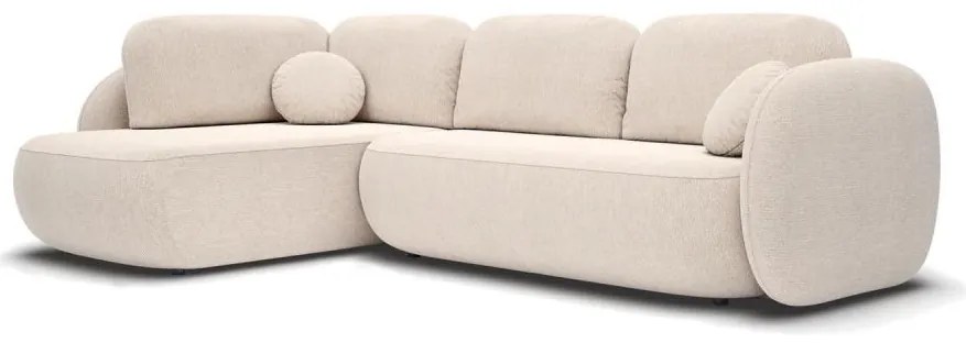 Colțar extensibil OLBIA în L, stânga, bej, cu spațiu de depozitare