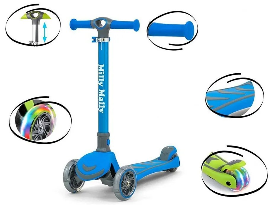 Milly Mally Trotinetă pentru copii Scooter Boogiealbastră, 80,6 x 59 x 25 cm
