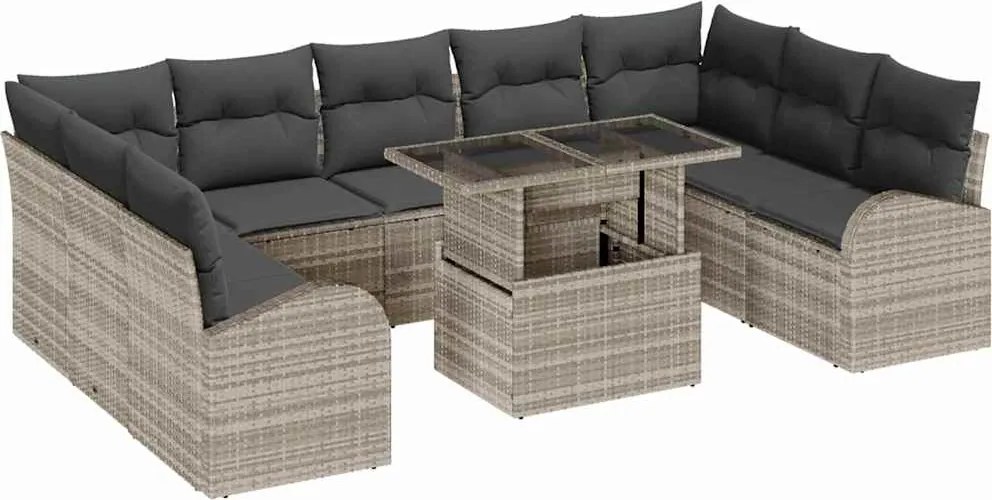 vidaXL Set de canapele pentru grădină 10 pcs Gri deschis Rattan poli
