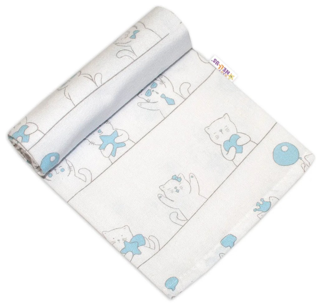 Scutec din flanelă Baby Nellys, 70x80 cm - Pisică elegantă, albastru