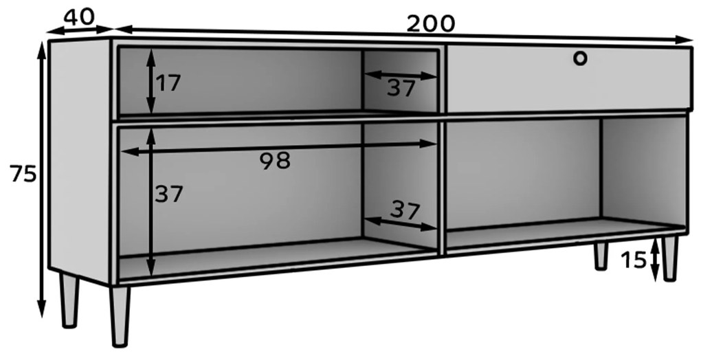 Comoda cu dulapuri si sertar DULLUM 200x75cm, alba