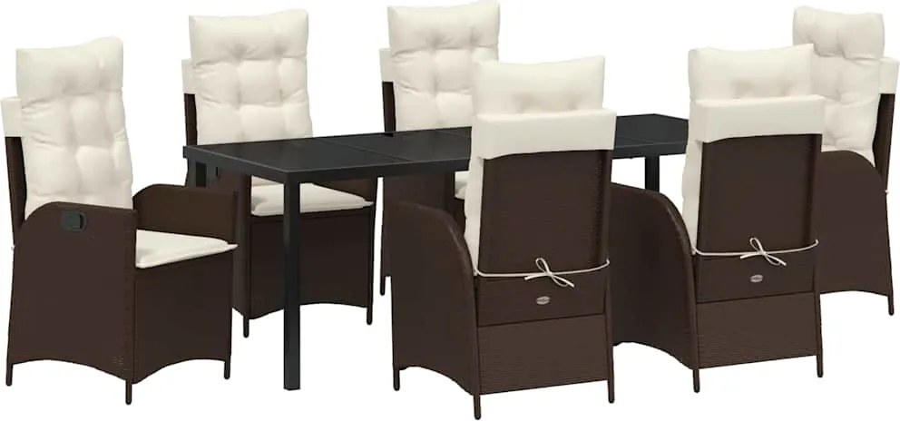 vidaXL Set de masă pentru grădină cu pernă 7 pcs Maro poliratan