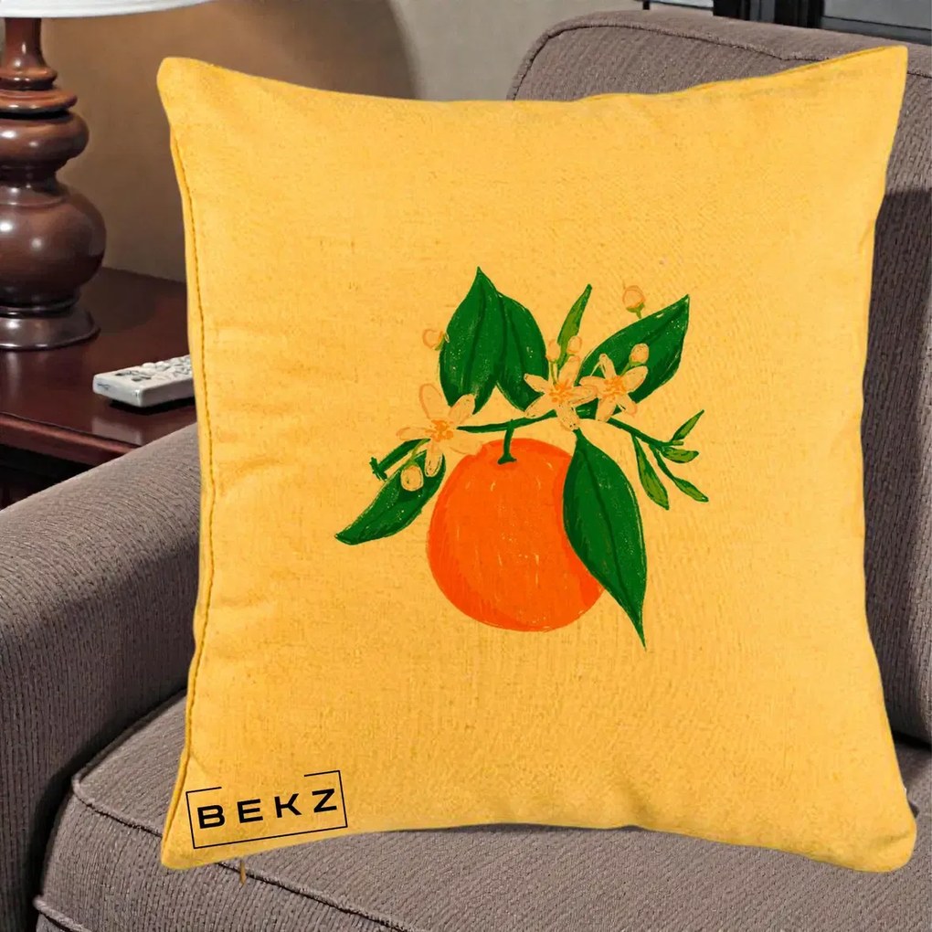 Perna Decorativa Portocala in Floare, 40x40 cm, Galben, Husa Detasabila, Perna Inclusa, BEKZ®