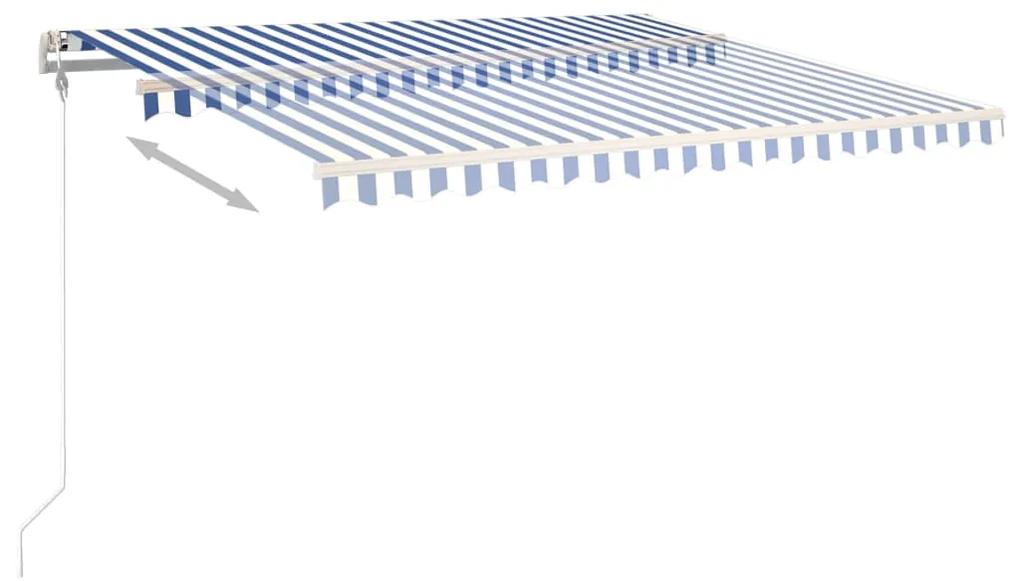 Copertina retractabila manual cu stalpi, albastrualb, 4x3,5 m Albastru si alb, 4 x 3.5 m