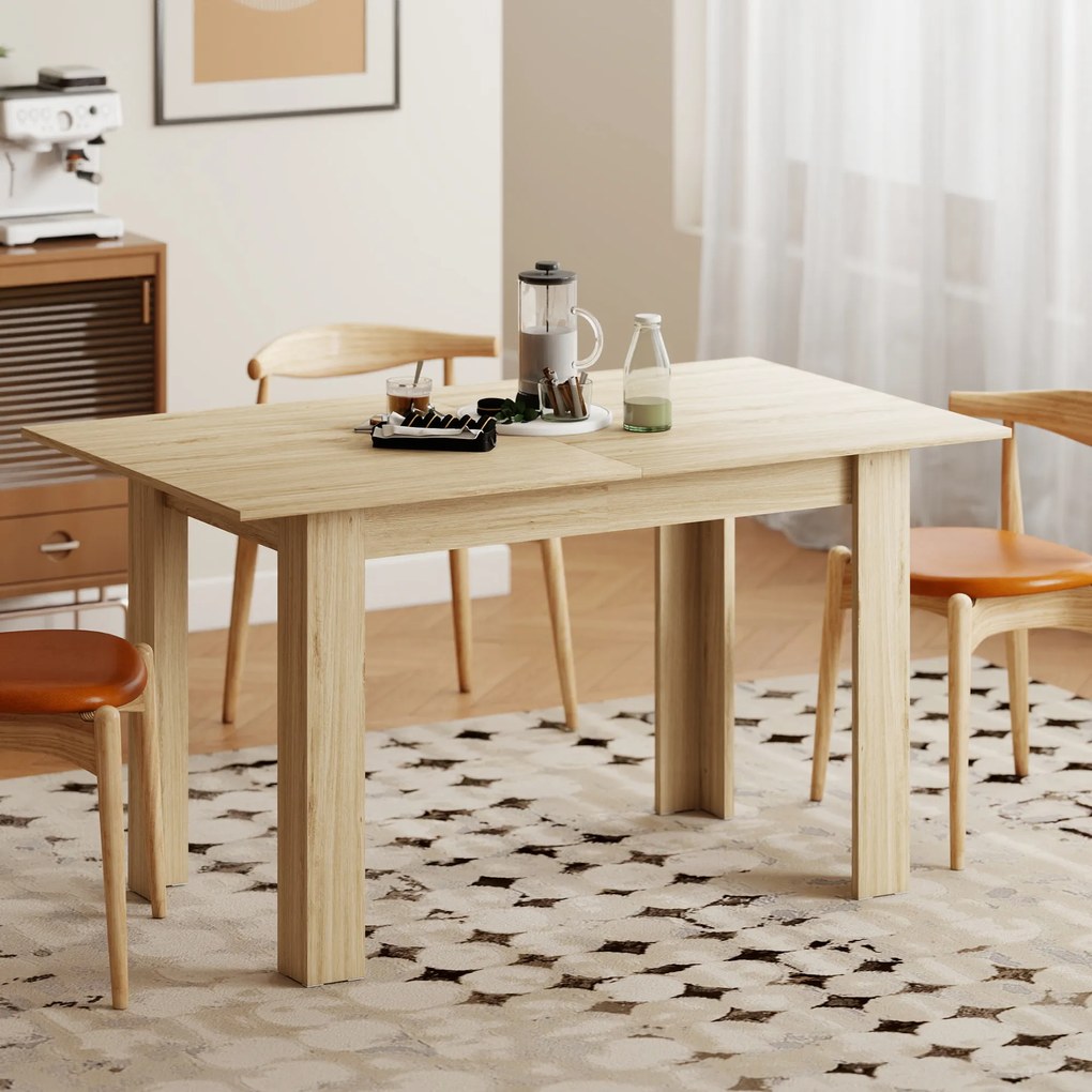 HOMCOM Masa extensibilă, 140-180 cm, finisaj lemn natural, pentru 6-8 persoane | Aosom Romania