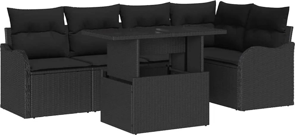 vidaXL Set de dining cu pernă 6 pcs Negru Rattan poli