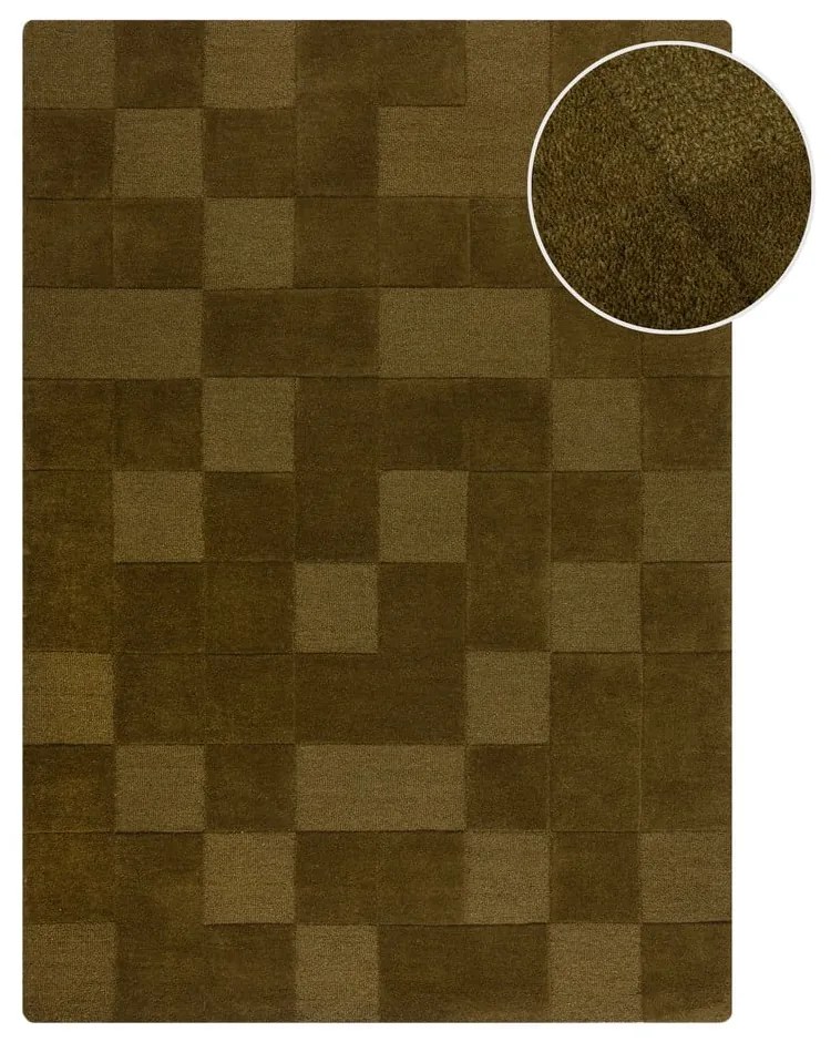 Covor kaki țesut manual din lână 200x290 cm Checkerboard – Flair Rugs