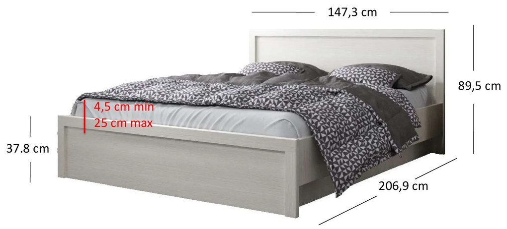 Pat matrimonial 140 cm Jolene (alb) (cu somieră). 1052982