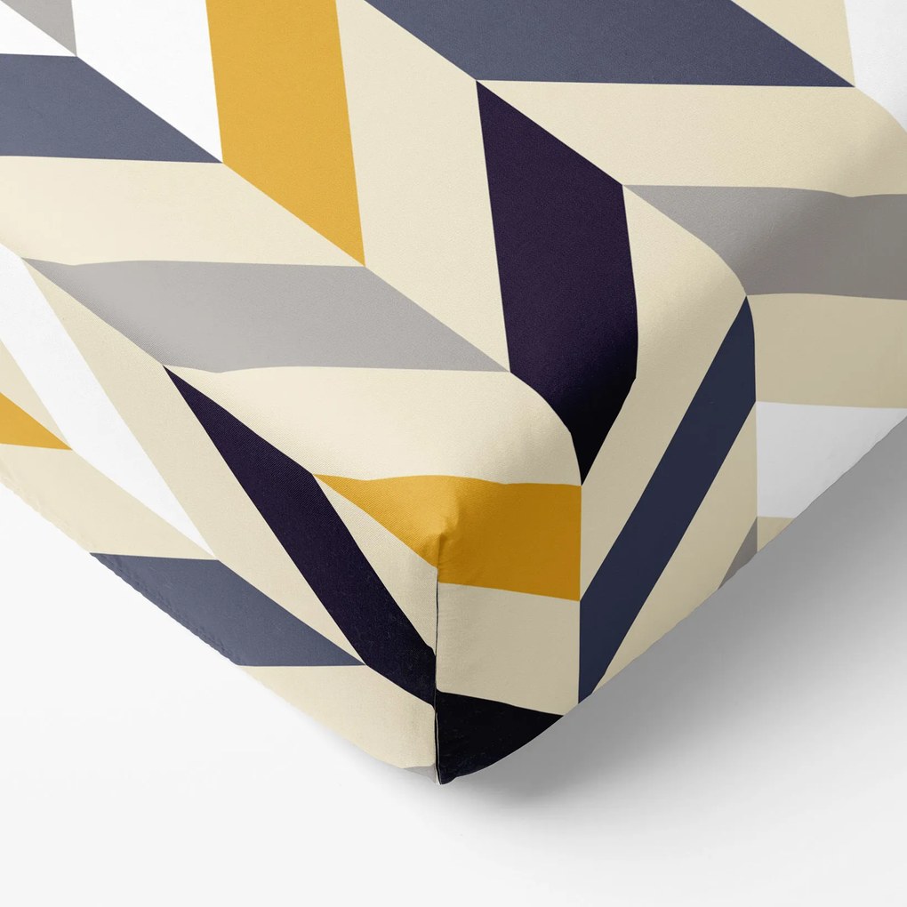 Goldea cearceaf de pat bumbac 100% cu elastic - dungi zig-zag în culoare muștar și gri 160 x 200 cm