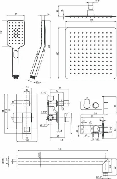Anemon crom Set de dus incastrat cu baterie , para de dus, si dispersor fix NAC09MP
