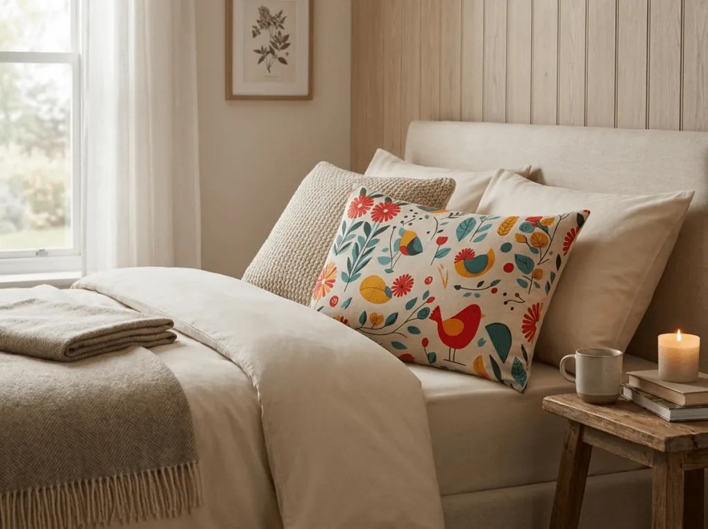 Husa decorativa pentru perna RETRO BIRD 50x70 cm, colorat