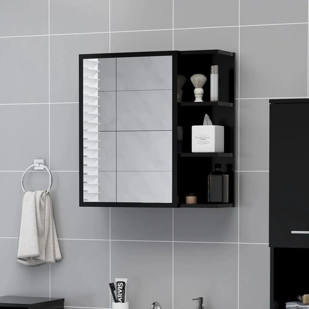 Dulap de baie cu oglinda, negru, 62,5 x 20,5 x 64 cm, PAL Negru