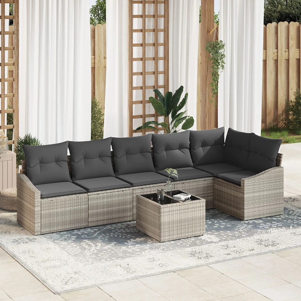 vidaXL Set de canapele pentru grădină 7 pcs Gri deschis Rattan poli
