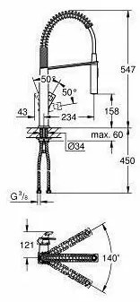 Baterie bucatarie cu dus extractibil Grohe Eurocube cu doua tipuri de jet crom