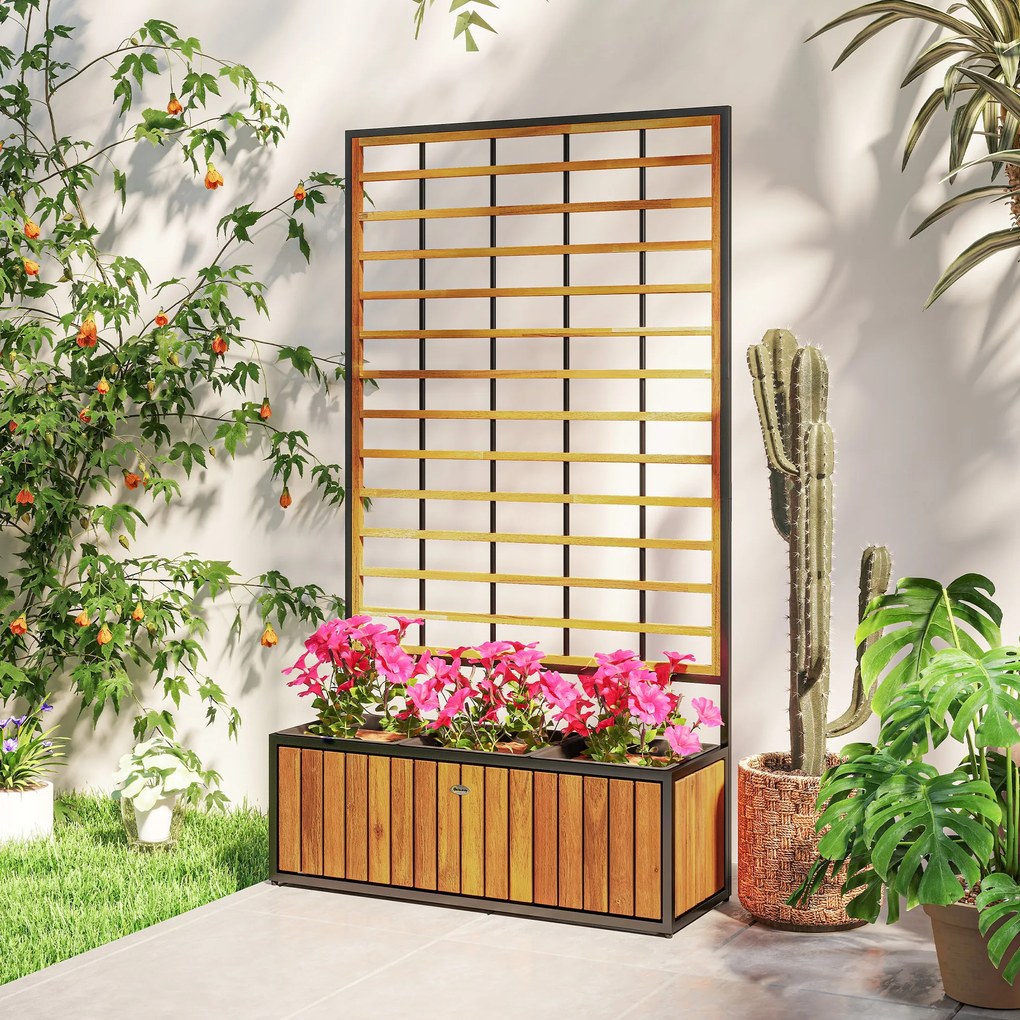 Outsunny Jardiniere cu trei pat înalt de grădină orificii de drenaj din lemn de salcâm industrie 74 x 27 x 131 cm tec | Aosom Romania