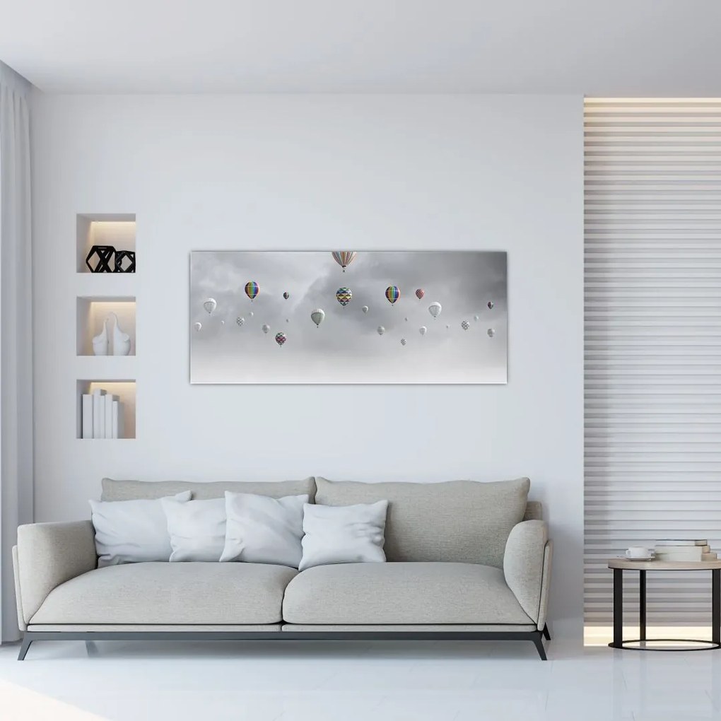 Tablou - Baloane pe perete de cărămidă (120x50 cm)