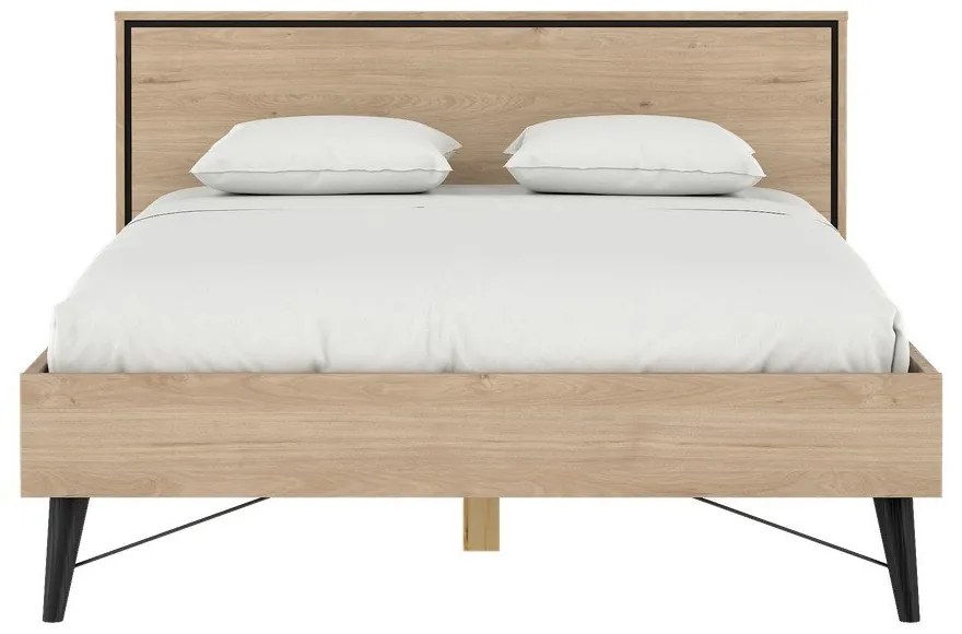 Pat matrimonial în culoare naturală cu aspect de lemn de stejar cu somieră 140x200 cm Ry – Tvilum