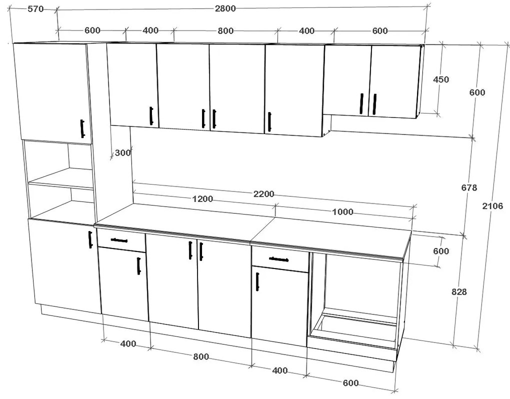 Set Bucatarie Karo V24, Antracit/Alb, Blat Thermo 28 mm, L 280 cm