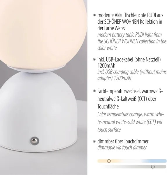 Schöner Wohnen 19218-16 - Lampă de birou LED dimabilă RUDI LED/1,2W/5V, albă