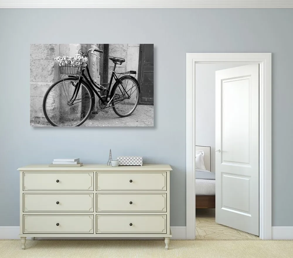 Tablou bicicletă rustică în design alb-negru