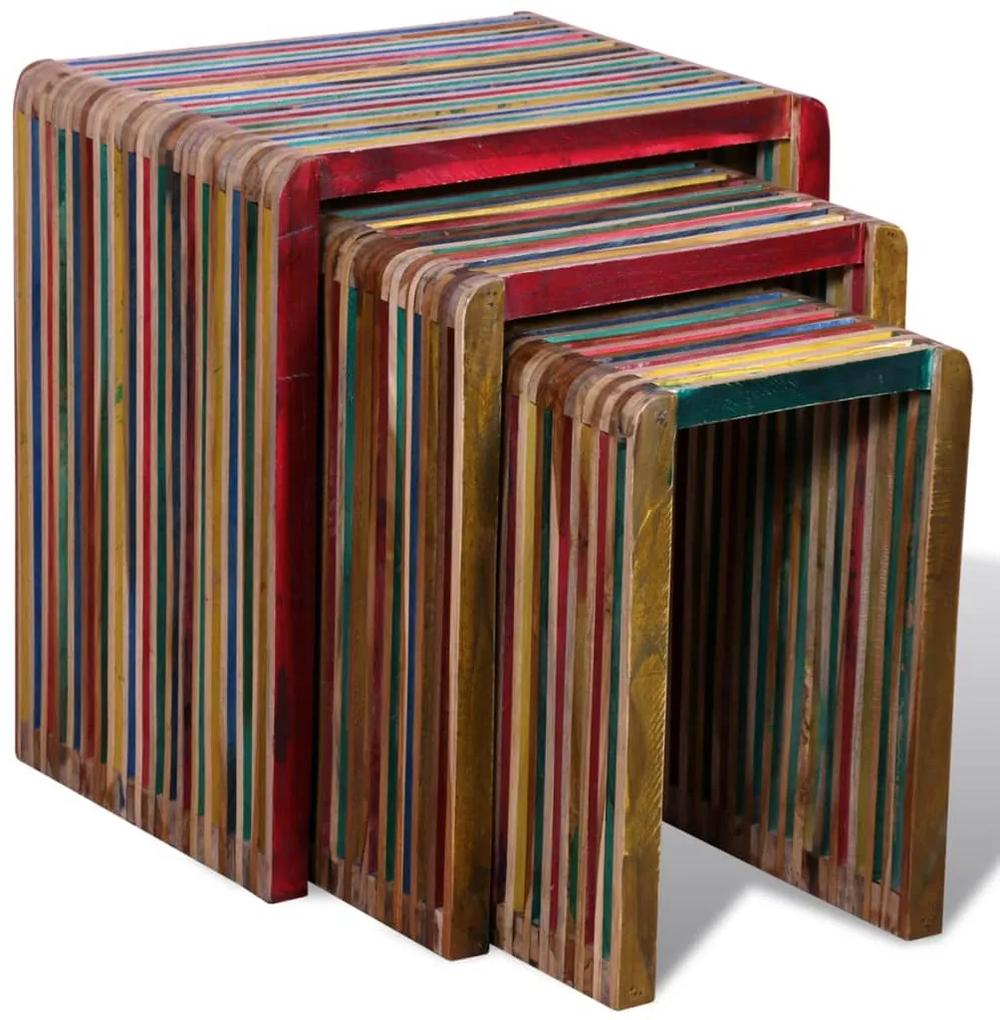 Set de mese suprapuse 3 piese, lemn de tec reciclat, multicolor 3, Multicolour