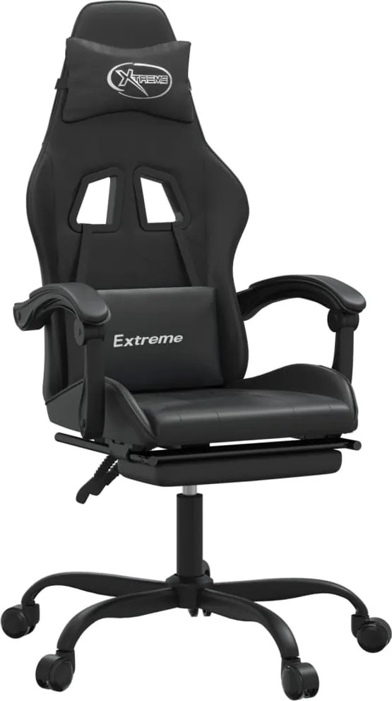 vidaXL Scaun de gaming cu suport picioare, negru, piele ecologică