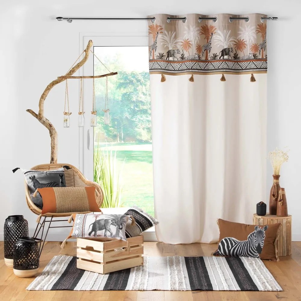 Draperie maro-în culoare naturală din bumbac 140x240 cm Kenya Lodge – douceur d'intérieur