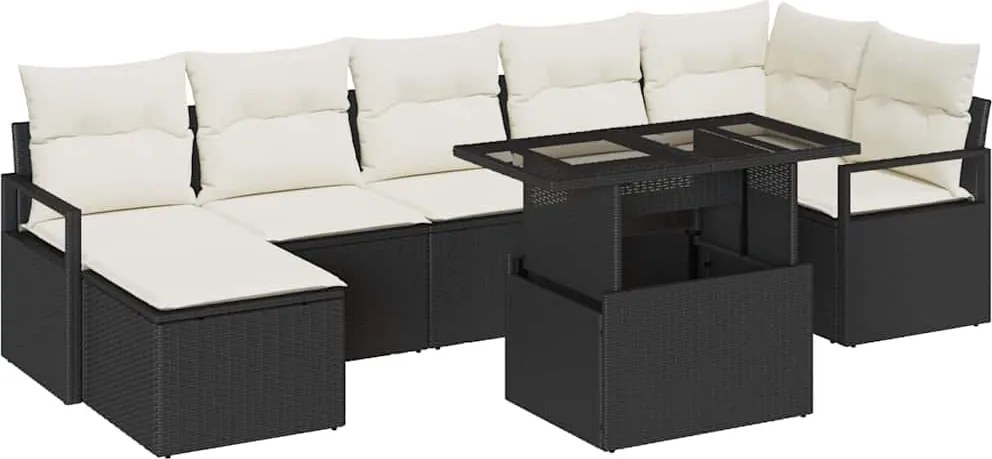 vidaXL Set de canapele pentru grădină 8 pcs Negru Rattan poli