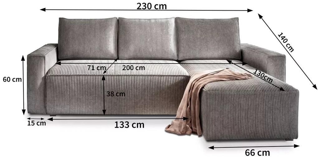 Canapea extensibila cu colt bilateral SMART COSARO, crem + 2 perne GRATUITE