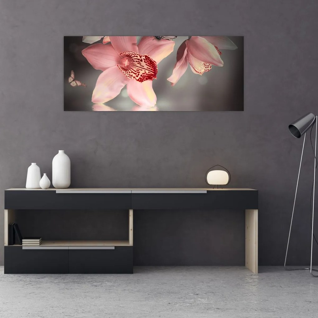 Tablou - Flori și fluture (120x50 cm)