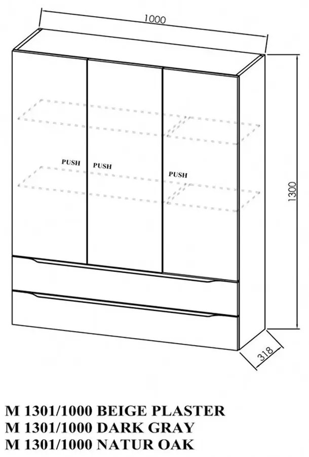 Dulap baie suspendat gri inchis 100 cm cu 2 sertare si 3 usi KolpaSan Malaya Gri inchis